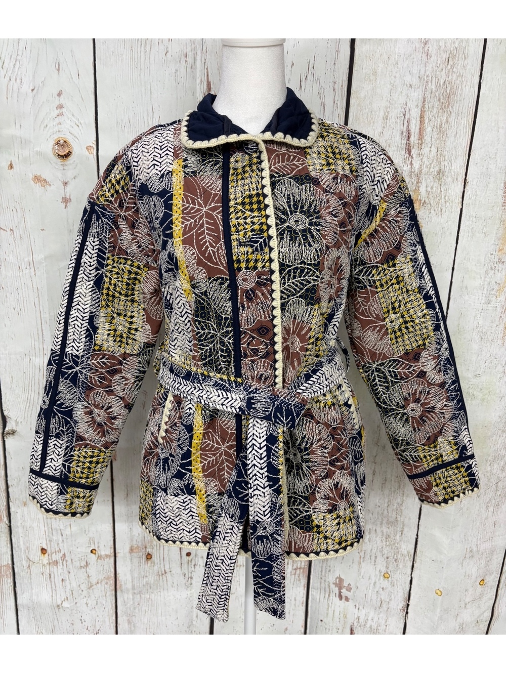 7 For All Mankind Quilted Patchwork Blanket Jacket Earthy Boho Size XS NWT